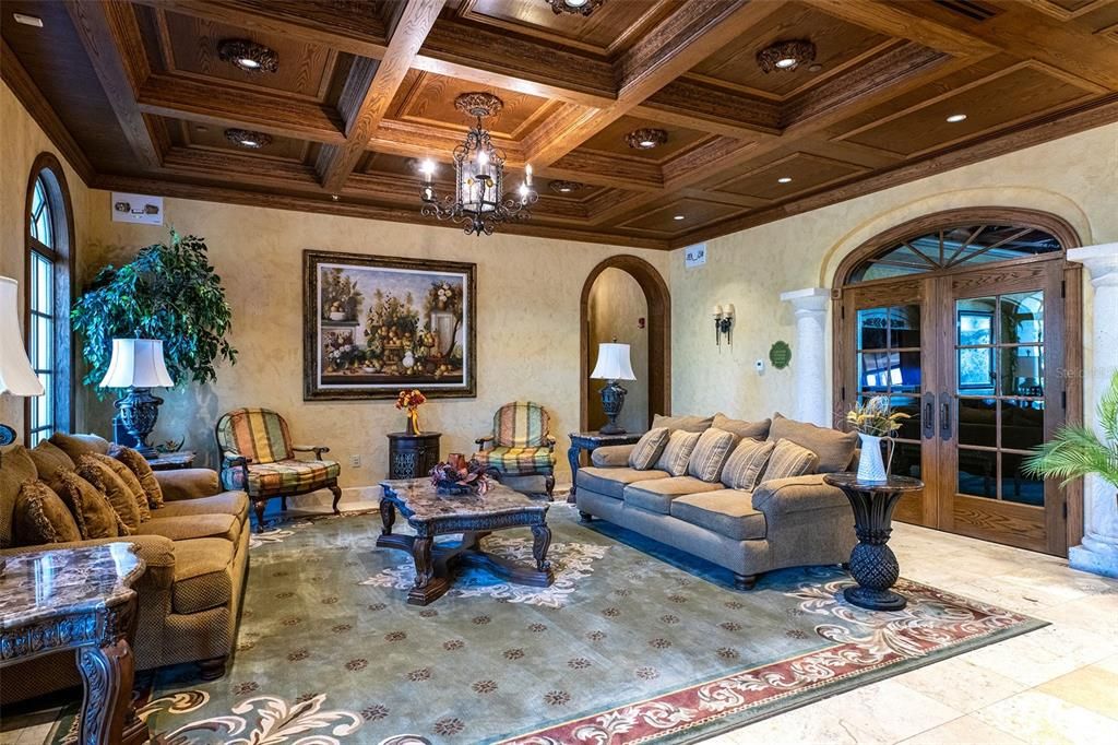 Chandelier, Interior, Living room, Recessed Lighting, Wooden Beams, Wooden Ceilings