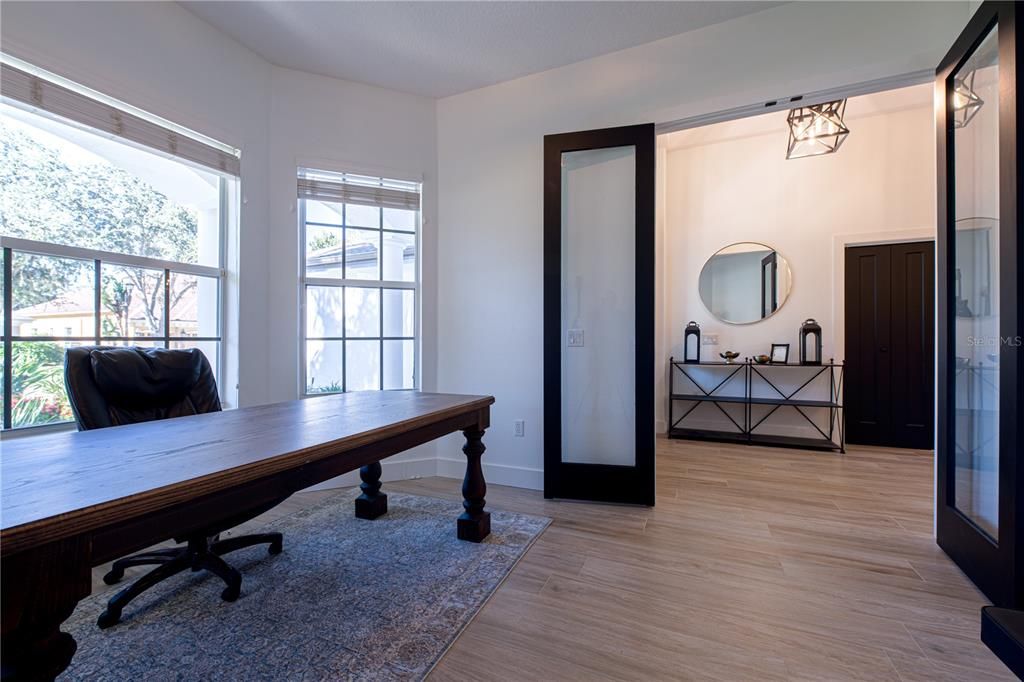 Home Office, Interior, Pendant Lights, Wood Texture Flooring