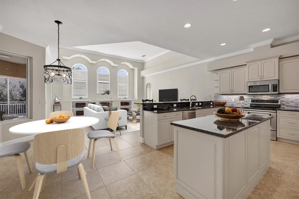 Dining room, Interior, Kitchen, Pendant Lights, Recessed Lighting, Stainless Steel Appliances