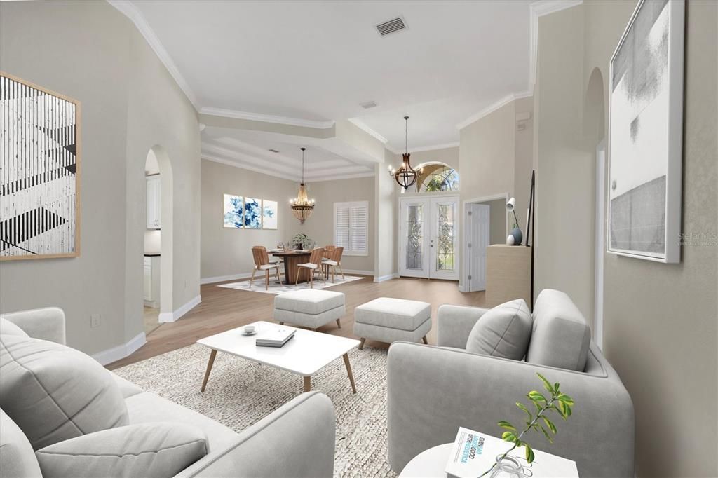 Chandelier, Dining room, Interior, Living room, Pendant Lights, Wood Texture Flooring