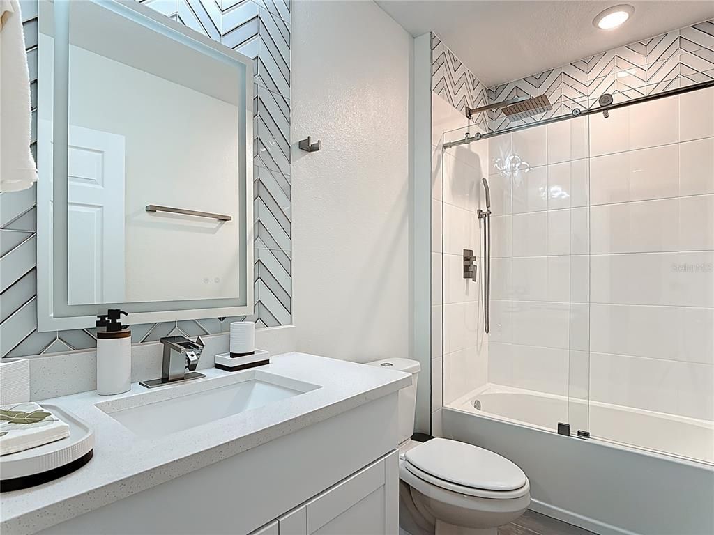 Bathroom, Glass Shower, Interior, Recessed Lighting