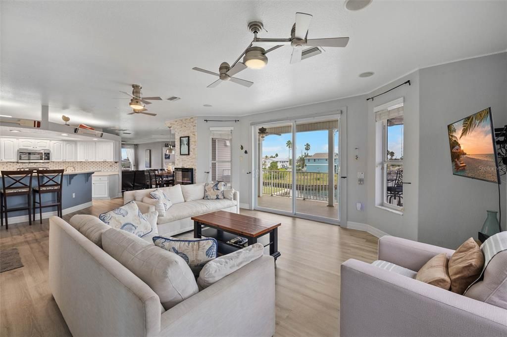 Interior, Kitchen, Living room, Stone Walls, Water, Wood Texture Flooring