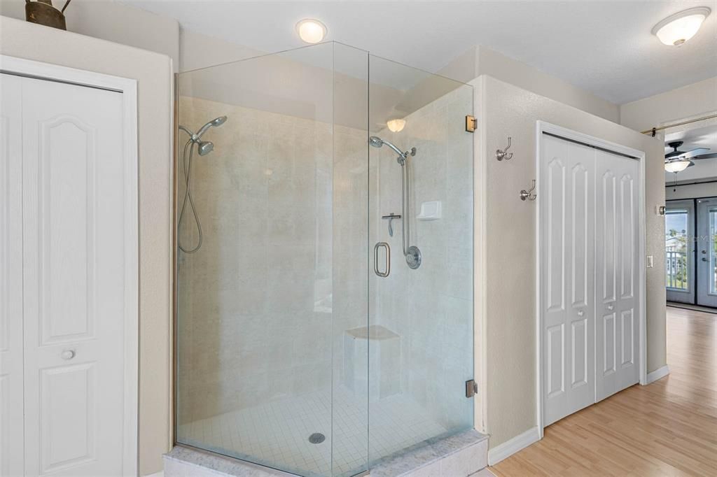 Bathroom, Glass Shower, Interior, Wood Texture Flooring