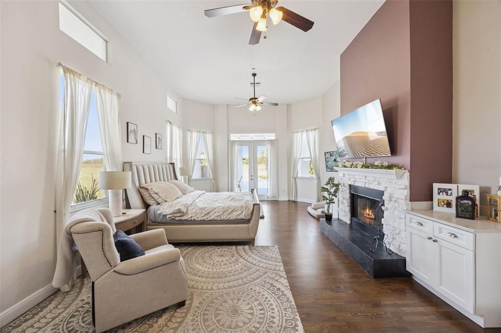 Bedroom, Fireplace, Interior, Wood Texture Flooring