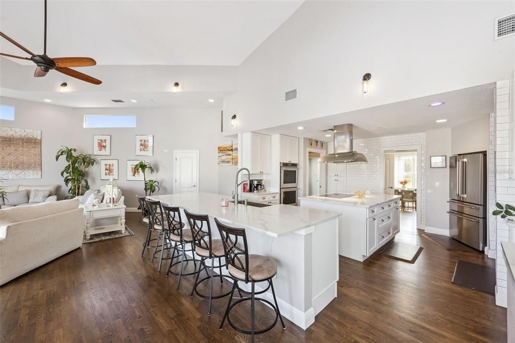 Interior, Kitchen, Living room, Recessed Lighting, Stainless Steel Appliances, Wood Texture Flooring