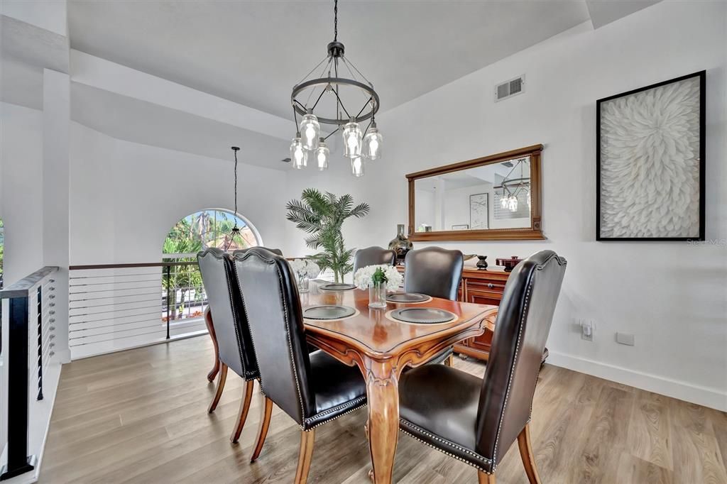Dining room, Interior, Pendant Lights, Wood Texture Flooring