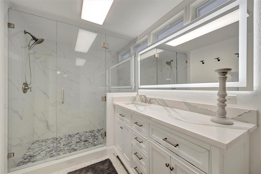 Bathroom, Glass Shower, Interior, Marble Walls