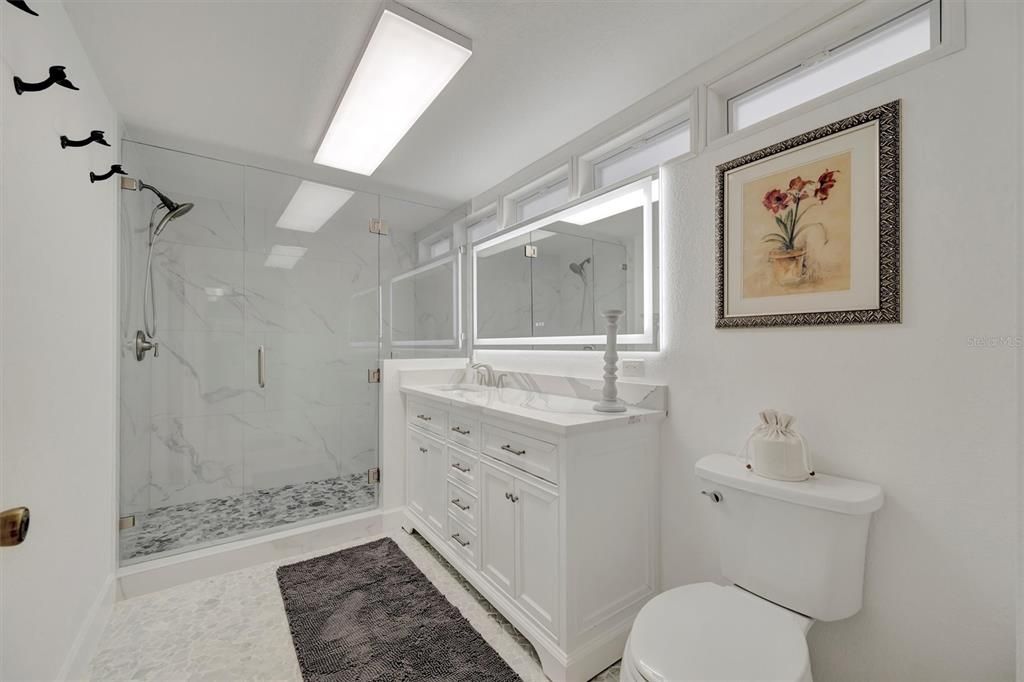 Bathroom, Glass Shower, Interior, Marble Walls