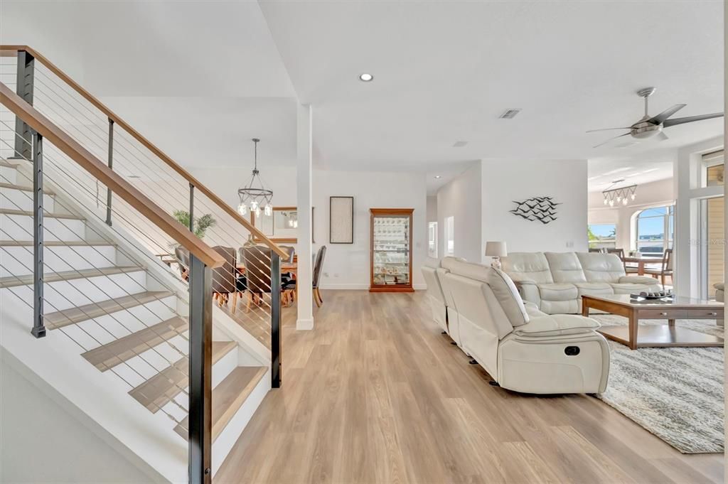 Dining room, Interior, Living room, Pendant Lights, Recessed Lighting, Wood Texture Flooring