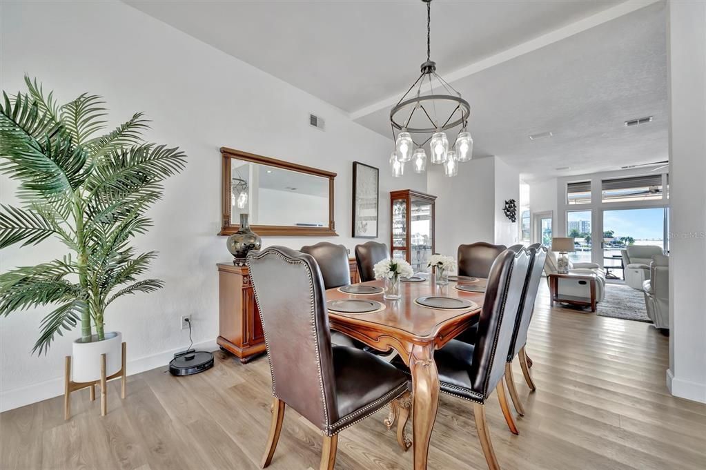 Dining room, Interior, Pendant Lights, Wood Texture Flooring