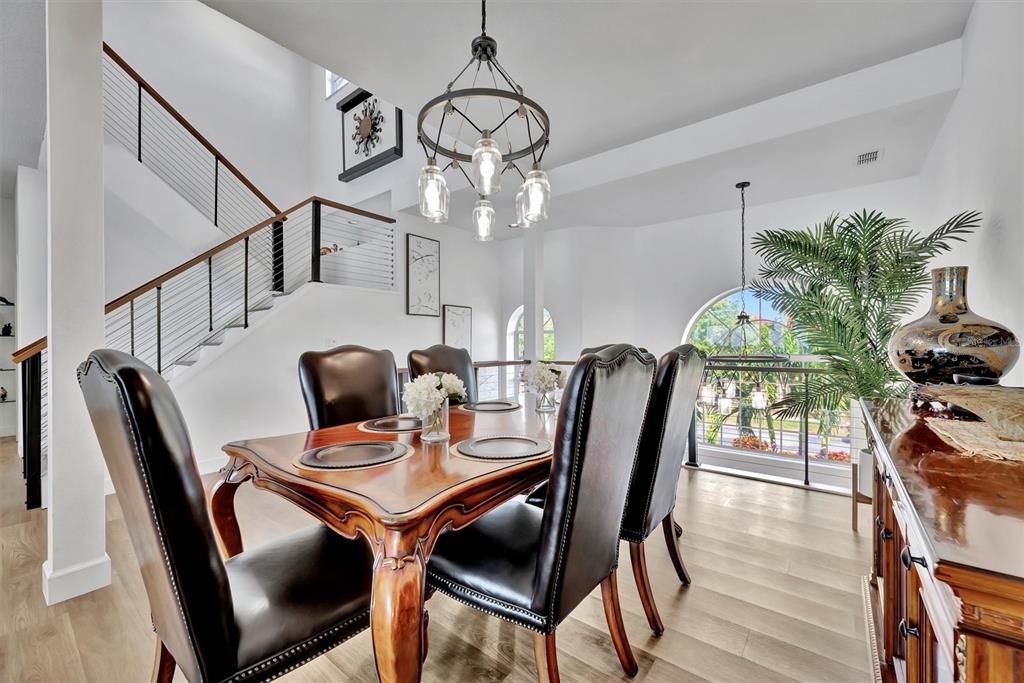 Dining room, Interior, Pendant Lights, Wood Texture Flooring
