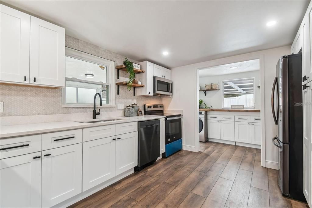 Interior, Kitchen, Recessed Lighting, Wood Texture Flooring