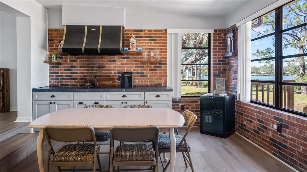 Dining room, Interior, Stone Walls, Wood Texture Flooring
