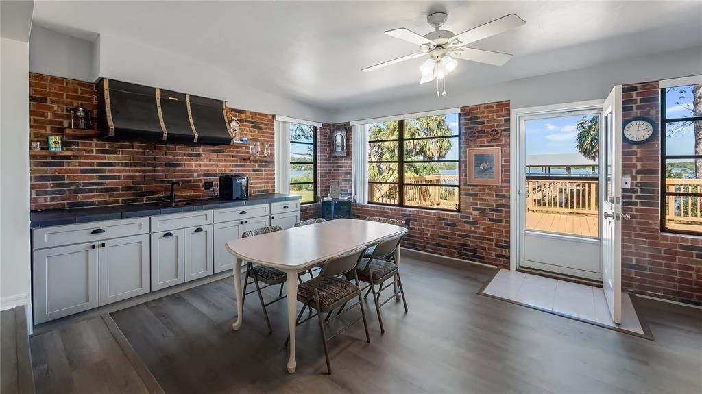 Dining room, Interior, Stone Walls, Wood Texture Flooring