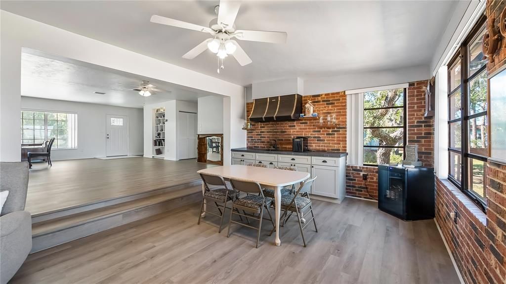 Dining room, Interior, Stone Walls, Wood Texture Flooring