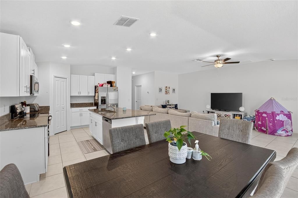 Dining room, Interior, Kitchen, Living room, Recessed Lighting