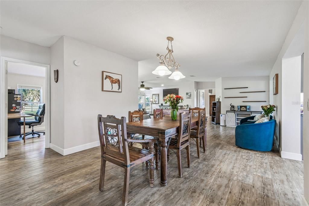 Dining room, Interior, Pendant Lights, Wood Texture Flooring