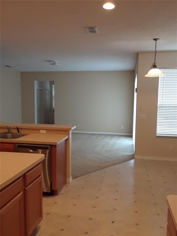 Empty room, Interior, Kitchen, Pendant Lights, Recessed Lighting