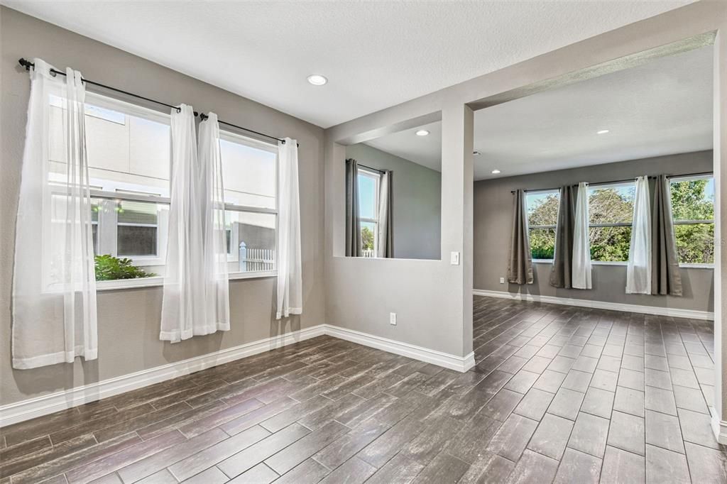 Empty room, Interior, Recessed Lighting, Wood Texture Flooring