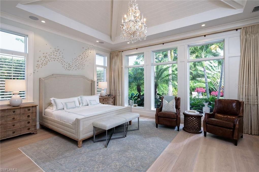 Bedroom, Chandelier, Interior, Recessed Lighting, Wood Texture Flooring