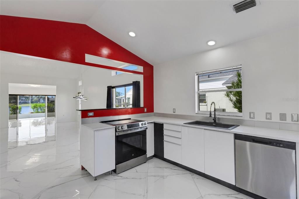 Interior, Kitchen, Marble, Recessed Lighting, Stainless Steel Appliances