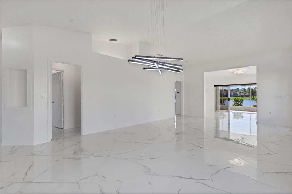 Empty room, Interior, Marble, Pendant Lights