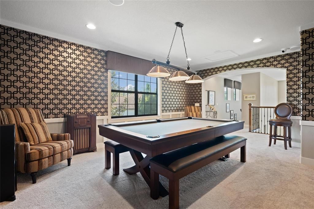 Billiard Table, Game Room, Interior, Pendant Lights, Recessed Lighting