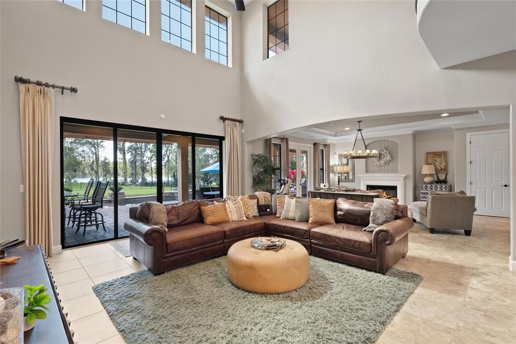 Chandelier, Fireplace, Interior, Living room, Pendant Lights, Recessed Lighting