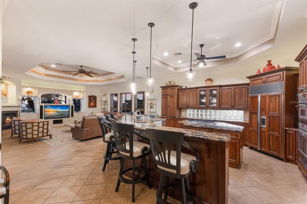 Fireplace, Interior, Kitchen, Living room, Pendant Lights, Recessed Lighting