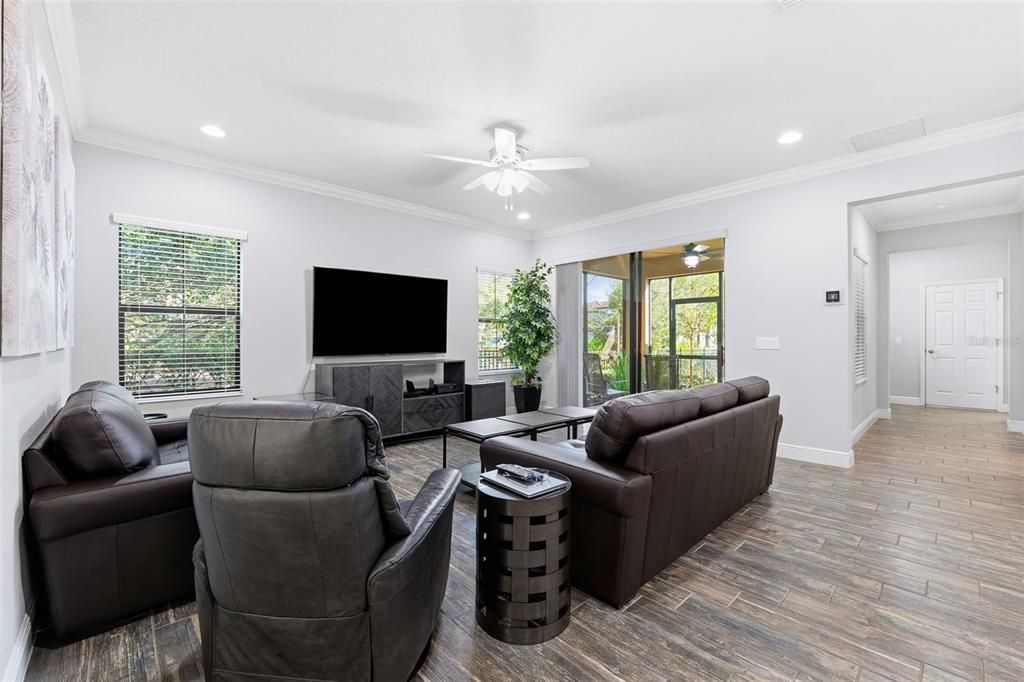 Interior, Living room, Recessed Lighting, Wood Texture Flooring