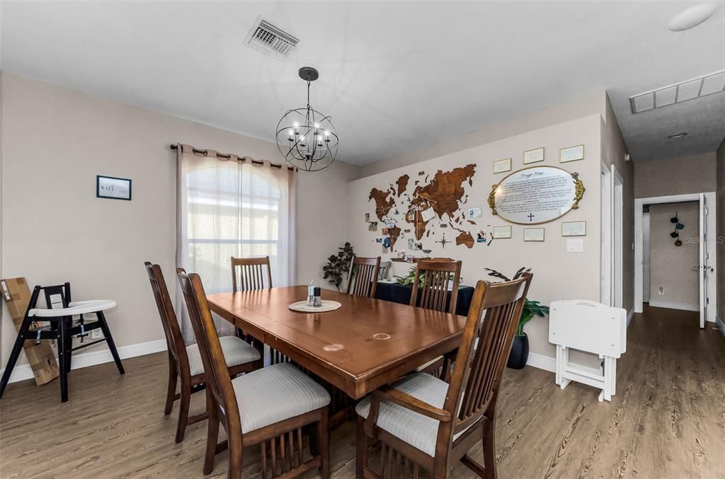 Chandelier, Dining room, Interior, Pendant Lights, Wood Texture Flooring