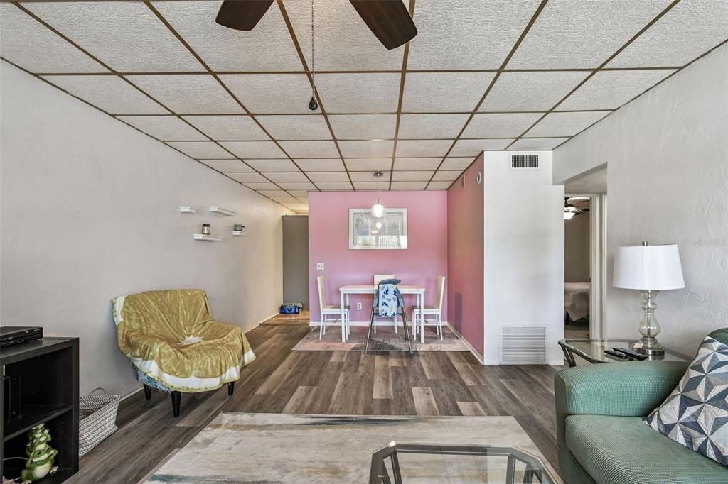 Dining room, Interior, Pendant Lights, Wood Texture Flooring