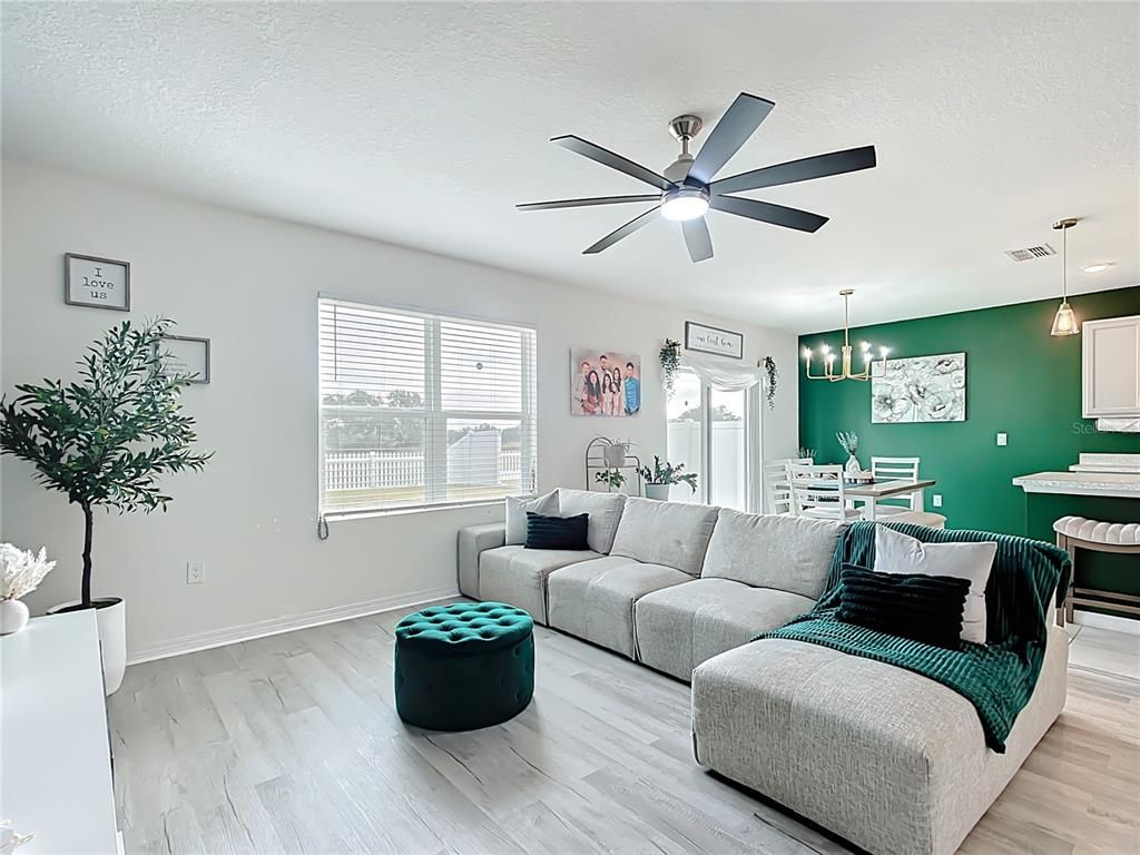 Dining room, Interior, Living room, Pendant Lights, Wood Texture Flooring