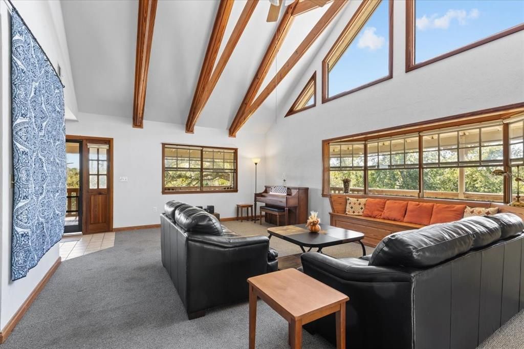Interior, Living room, Piano, Wooden Beams