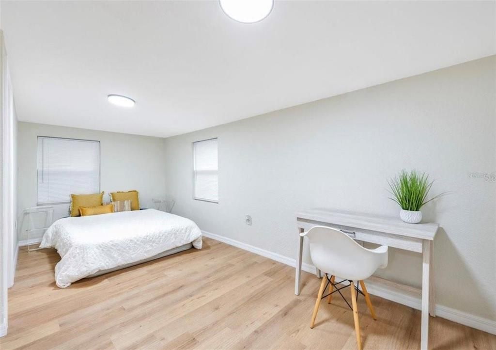 Bedroom, Home Office, Interior, Recessed Lighting, Wood Texture Flooring