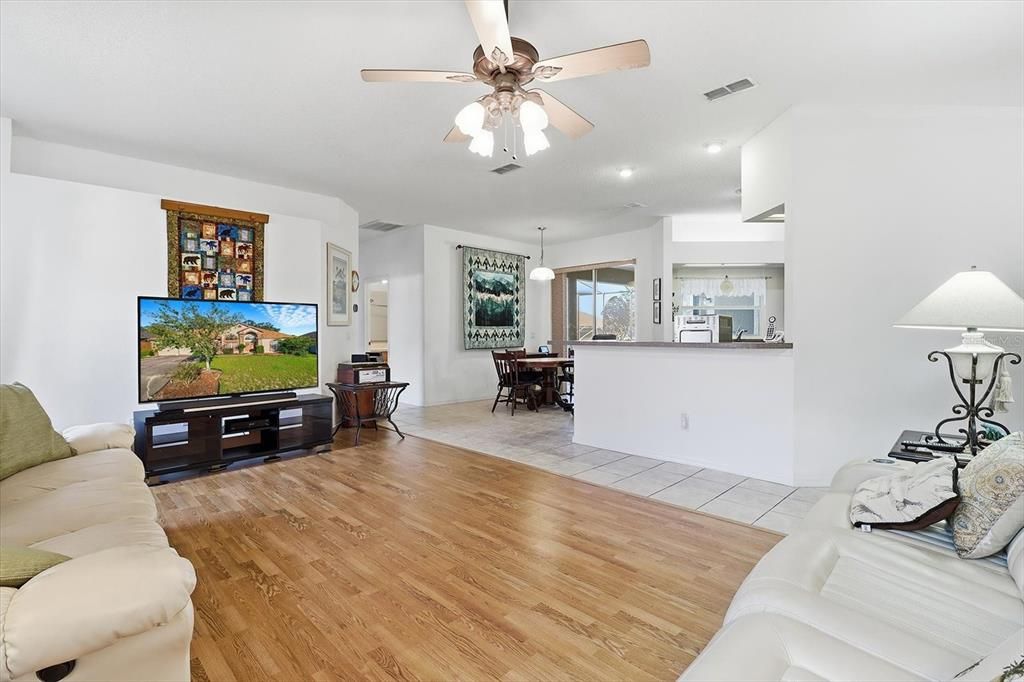 Dining room, Interior, Kitchen, Living room, Pendant Lights, Recessed Lighting, Wood Texture Flooring