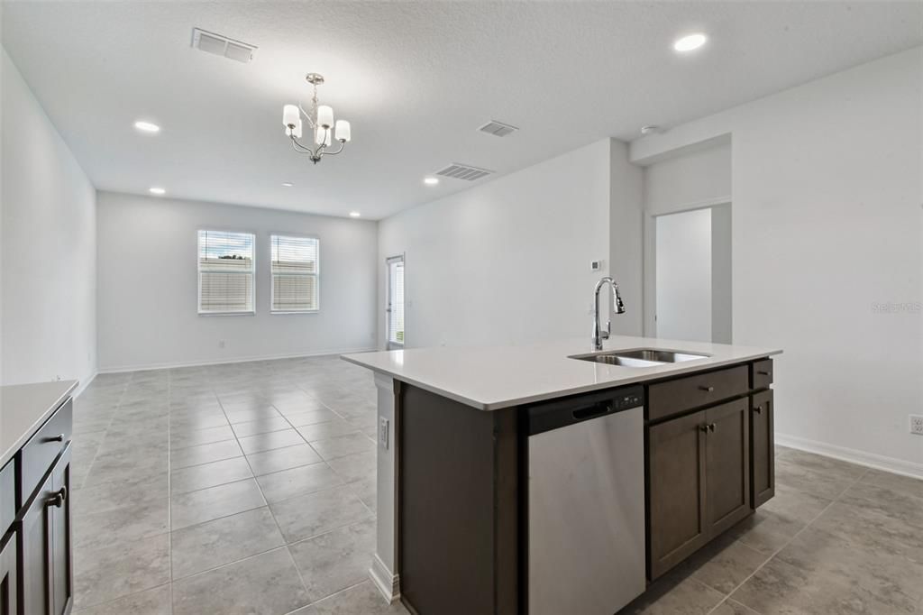 Chandelier, Interior, Kitchen, Recessed Lighting, Stainless Steel Appliances