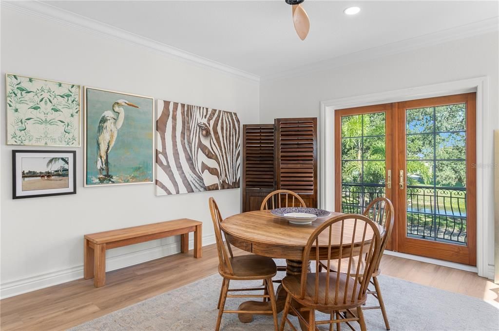 Dining room, Interior, Recessed Lighting, Wood Texture Flooring