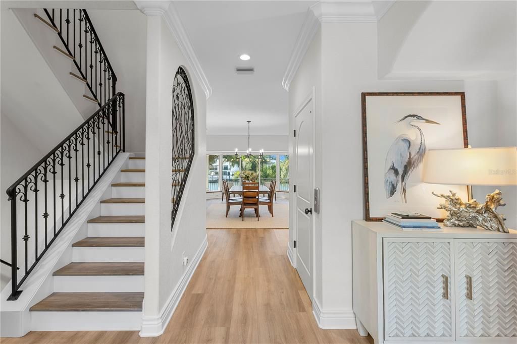 Dining room, Interior, Pendant Lights, Recessed Lighting, Wood Texture Flooring