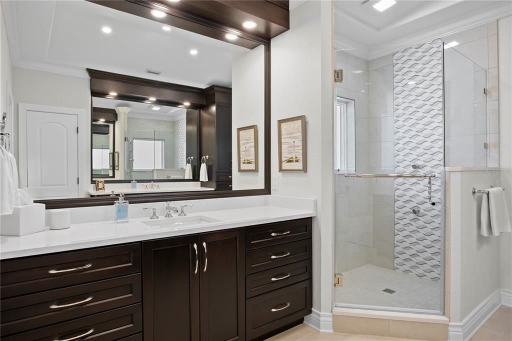 Bathroom, Glass Shower, Interior, Recessed Lighting