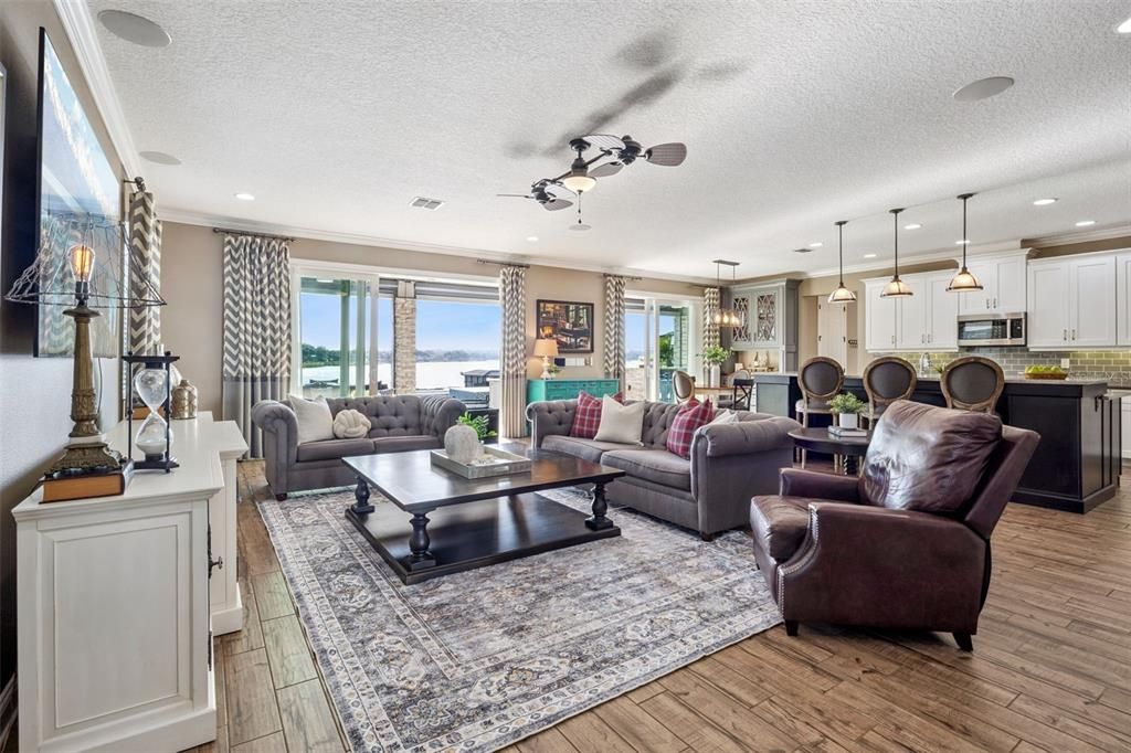 Dining room, Interior, Kitchen, Living room, Pendant Lights, Recessed Lighting, Wood Texture Flooring