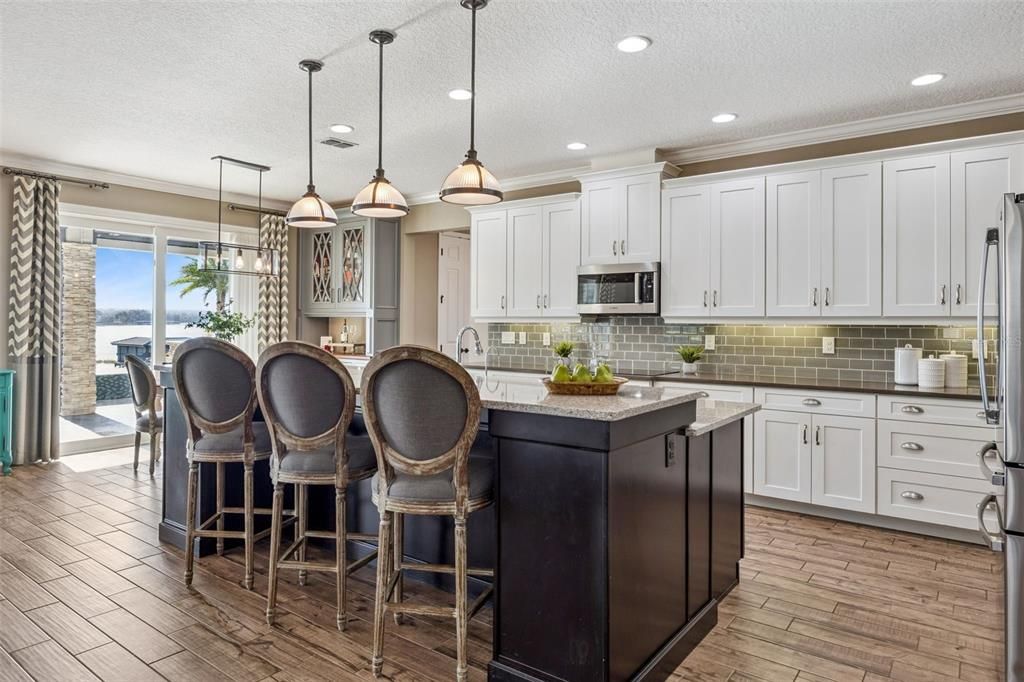 Interior, Kitchen, Pendant Lights, Recessed Lighting, Wood Texture Flooring