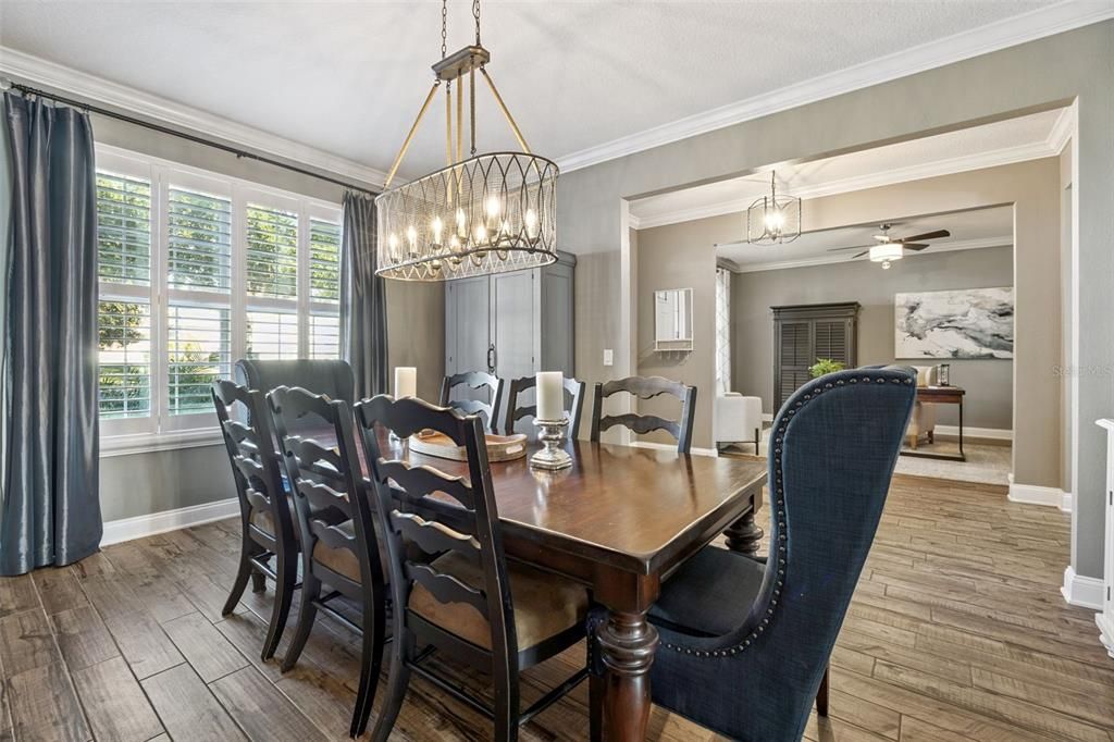 Dining room, Interior, Pendant Lights, Wood Texture Flooring