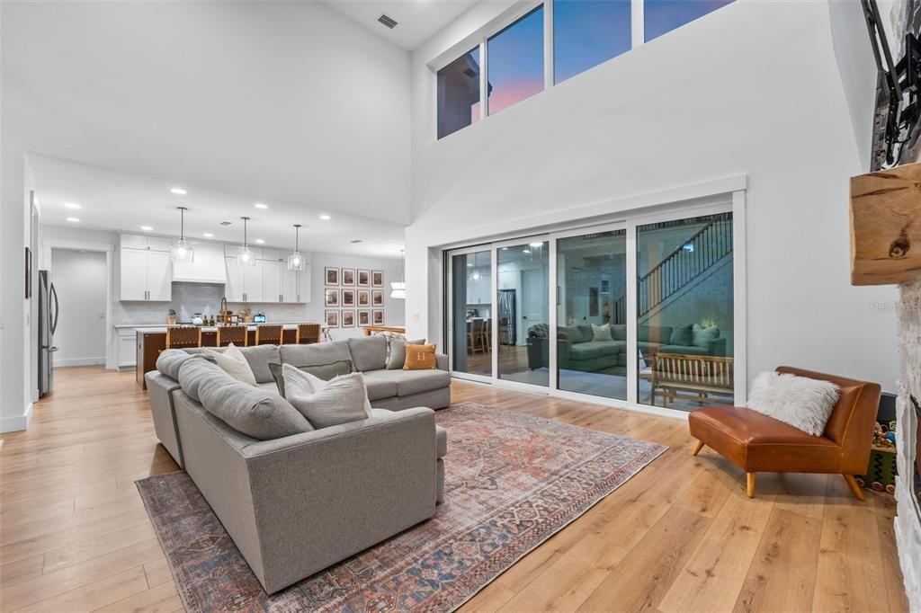 Interior, Kitchen, Living room, Pendant Lights, Recessed Lighting, Wood Texture Flooring