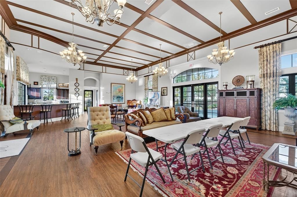 Chandelier, Dining room, Interior, Kitchen, Living room, Pendant Lights, Recessed Lighting, Wood Texture Flooring