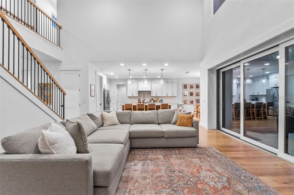 Interior, Kitchen, Living room, Pendant Lights, Recessed Lighting, Wood Texture Flooring