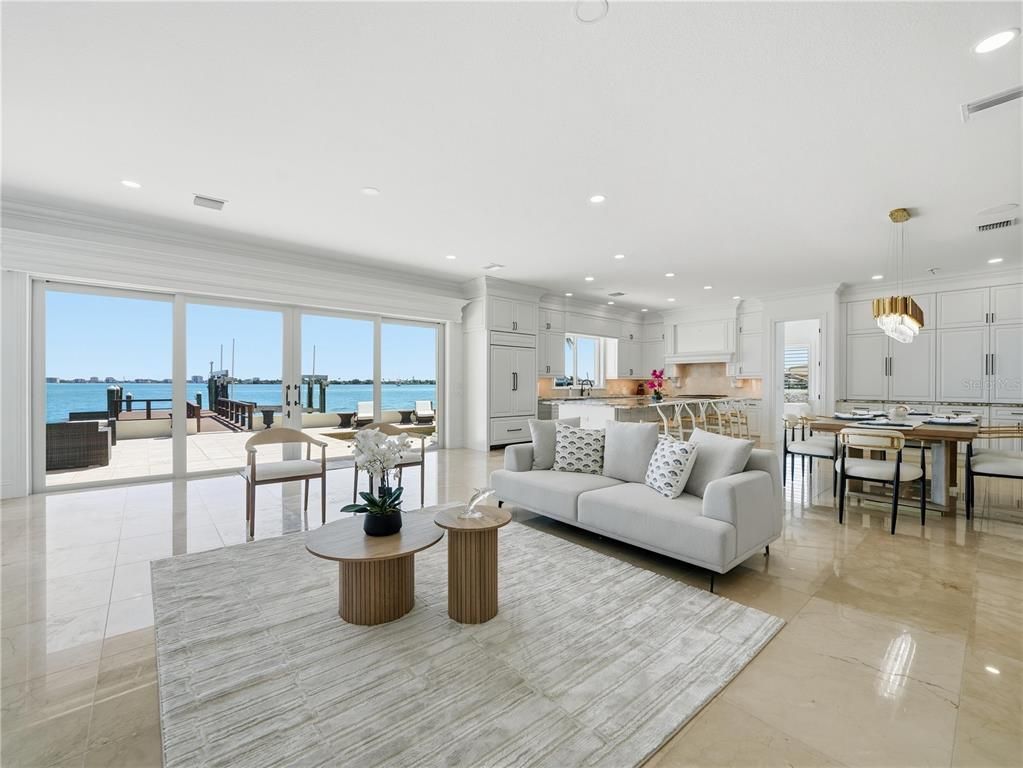 Dining room, Interior, Kitchen, Living room, Pendant Lights, Recessed Lighting, Water