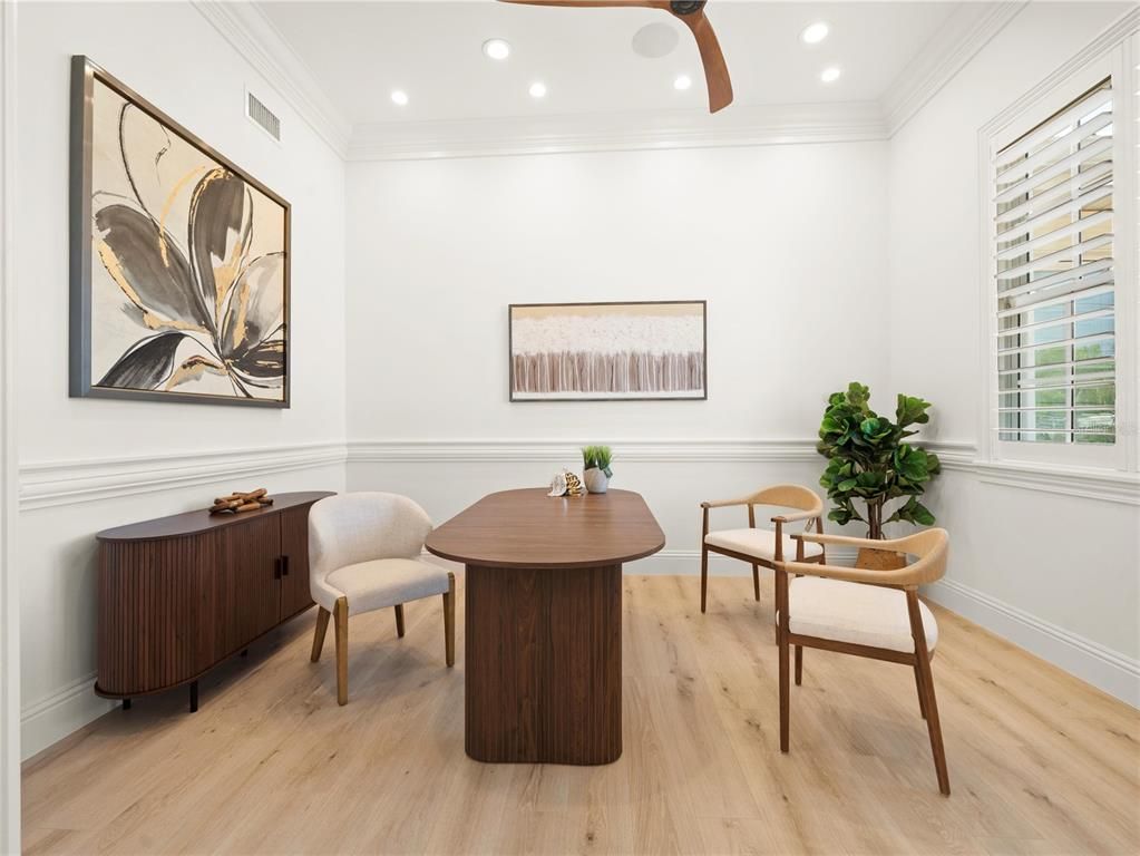 Home Office, Interior, Recessed Lighting, Wood Texture Flooring