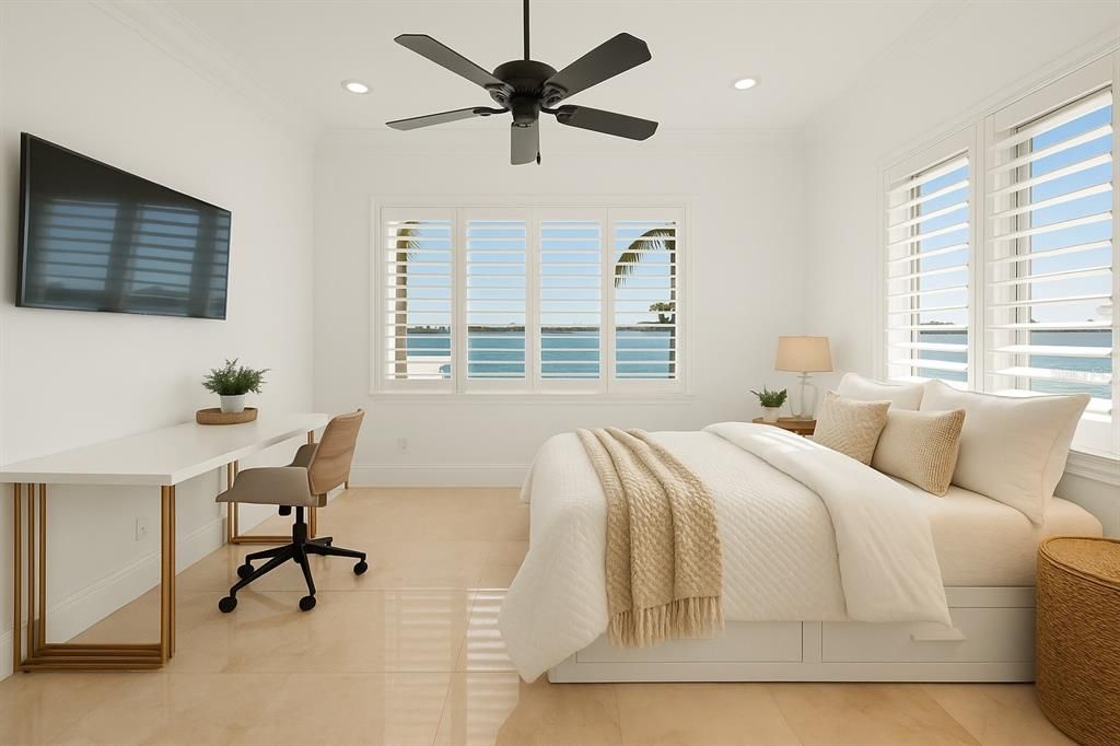 Bedroom, Home Office, Interior, Recessed Lighting, Water