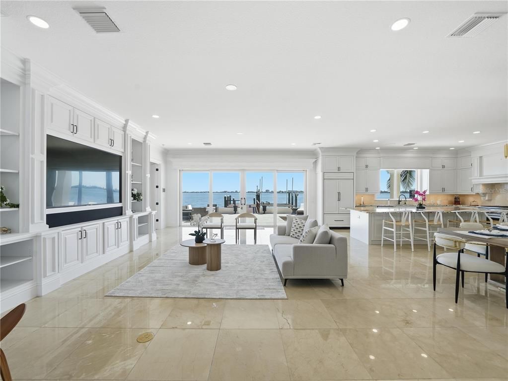 Dining room, Interior, Kitchen, Living room, Recessed Lighting, Water